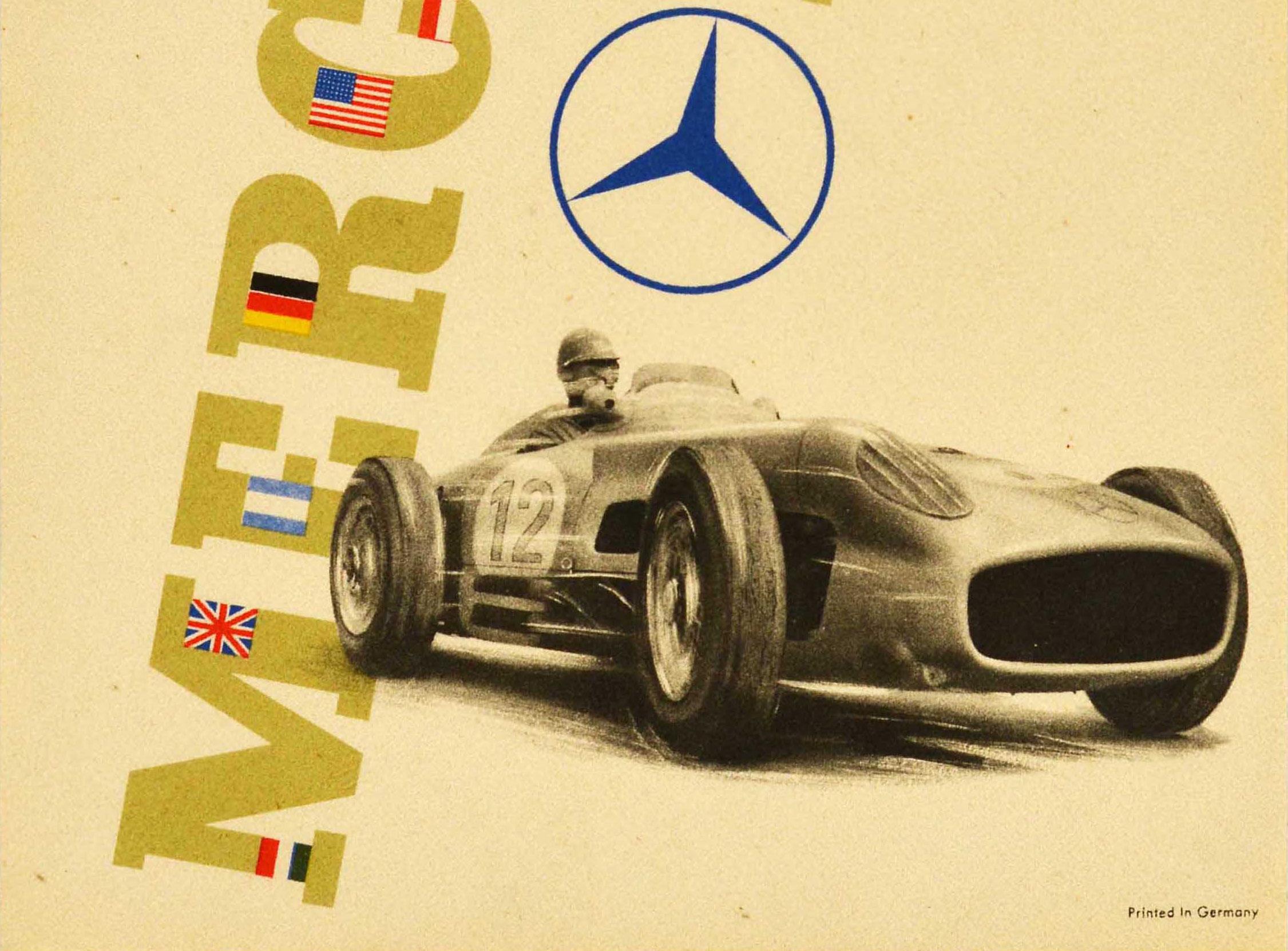 Original Vintage Poster Mercedes Benz England Grand Prix Victory Stirling Moss In Excellent Condition For Sale In London, GB