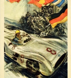 Póster original de época Mercedes Benz Gran Premio de Fórmula Uno de carreras de coches Victoria