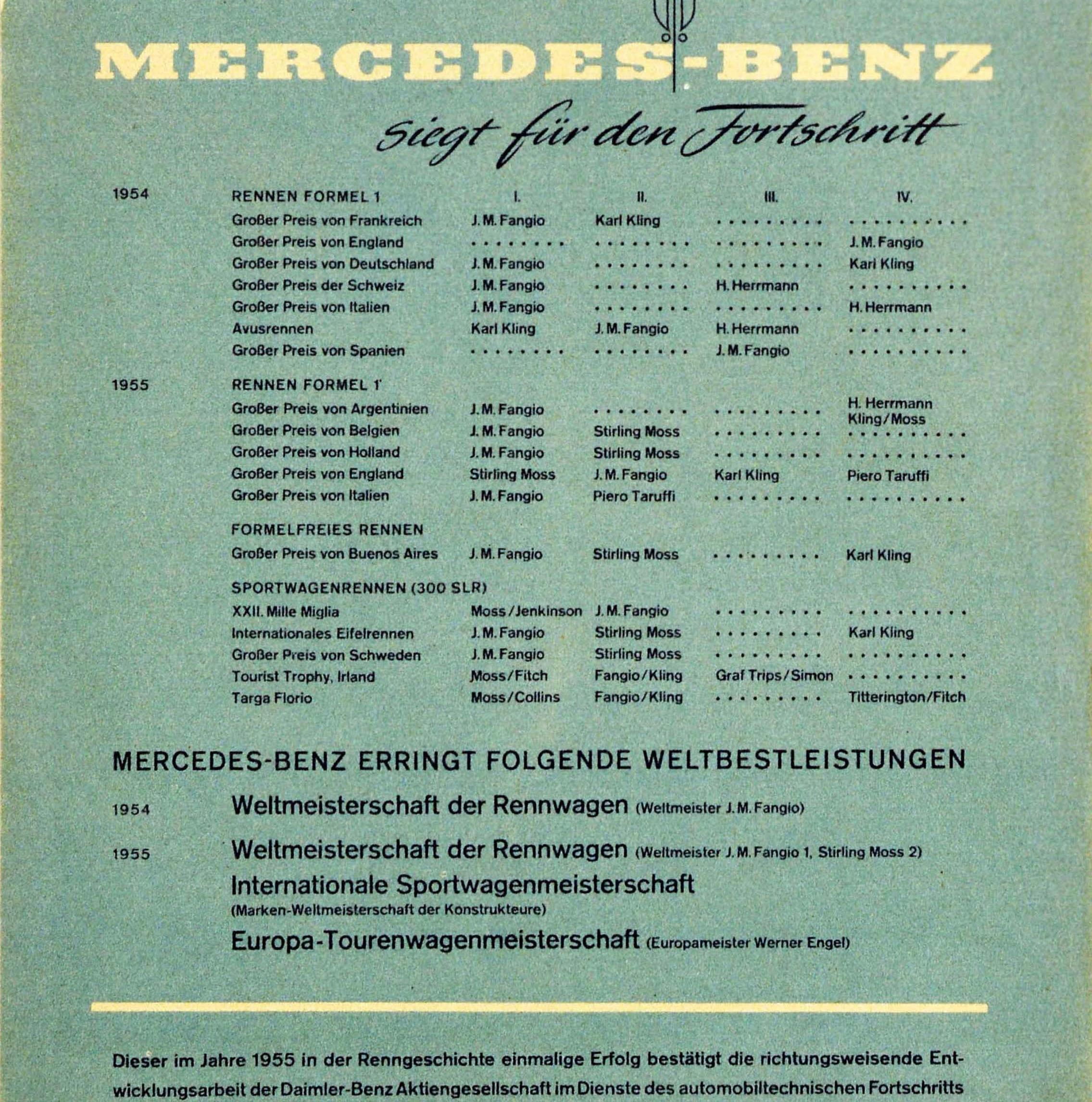 Original Vintage Poster Mercedes Benz Formula One Grand Prix Car Racing Victory In Good Condition In London, GB