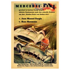 Original Vintage Poster Mercedes Benz Italian Grand Prix 1954 Juan Manuel Fangio