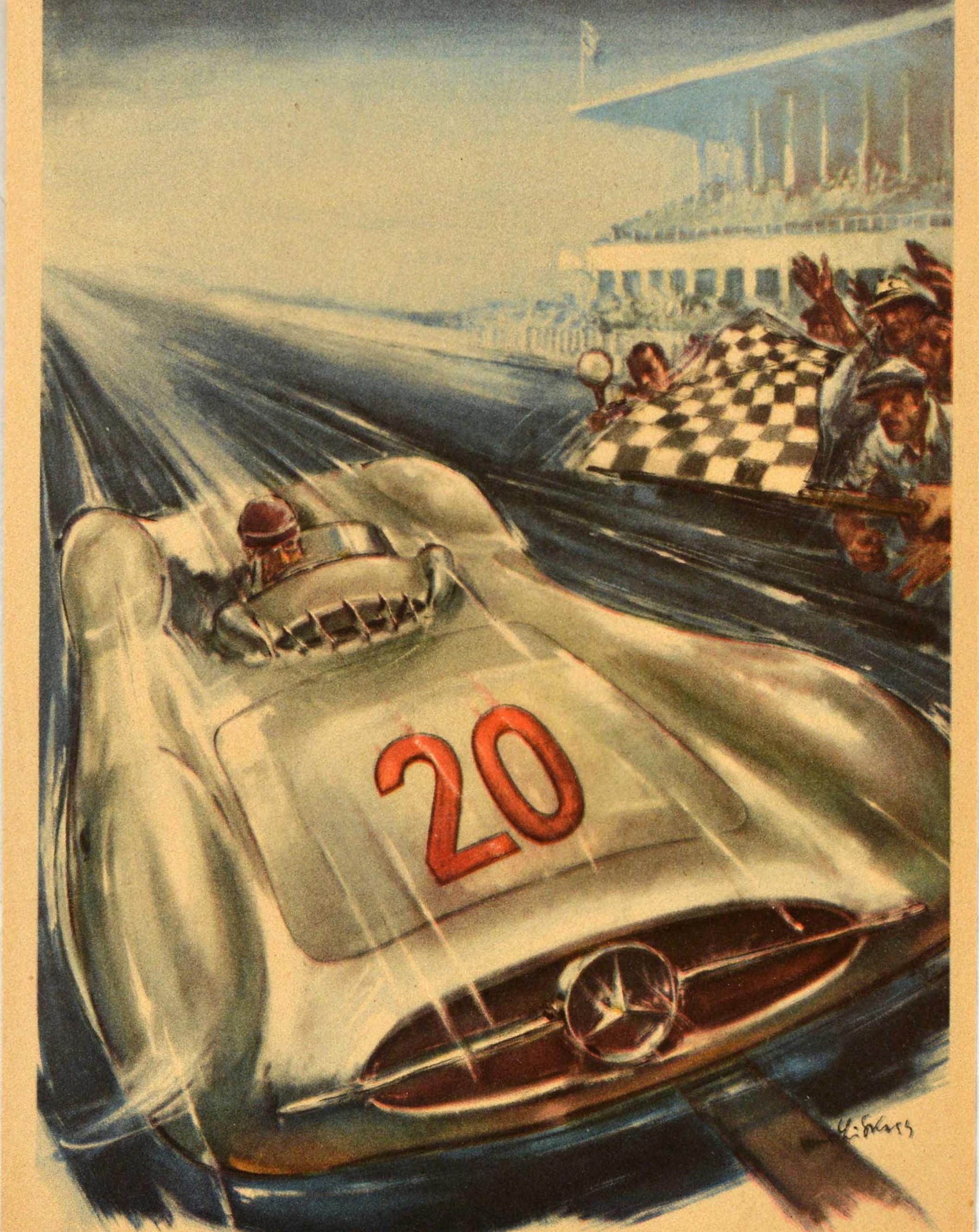 German Original Vintage Poster Mercedes Benz Motor Sport French Grand Prix Karl Kling