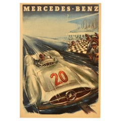 Original Vintage Poster Mercedes Benz Motor Sport French Grand Prix Karl Kling