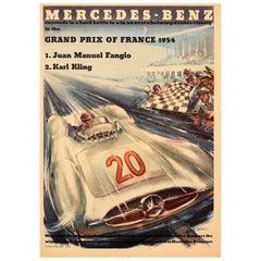 Original Vintage Poster Mercedes Benz Victory Grand Prix Fangio Kling Motorsport