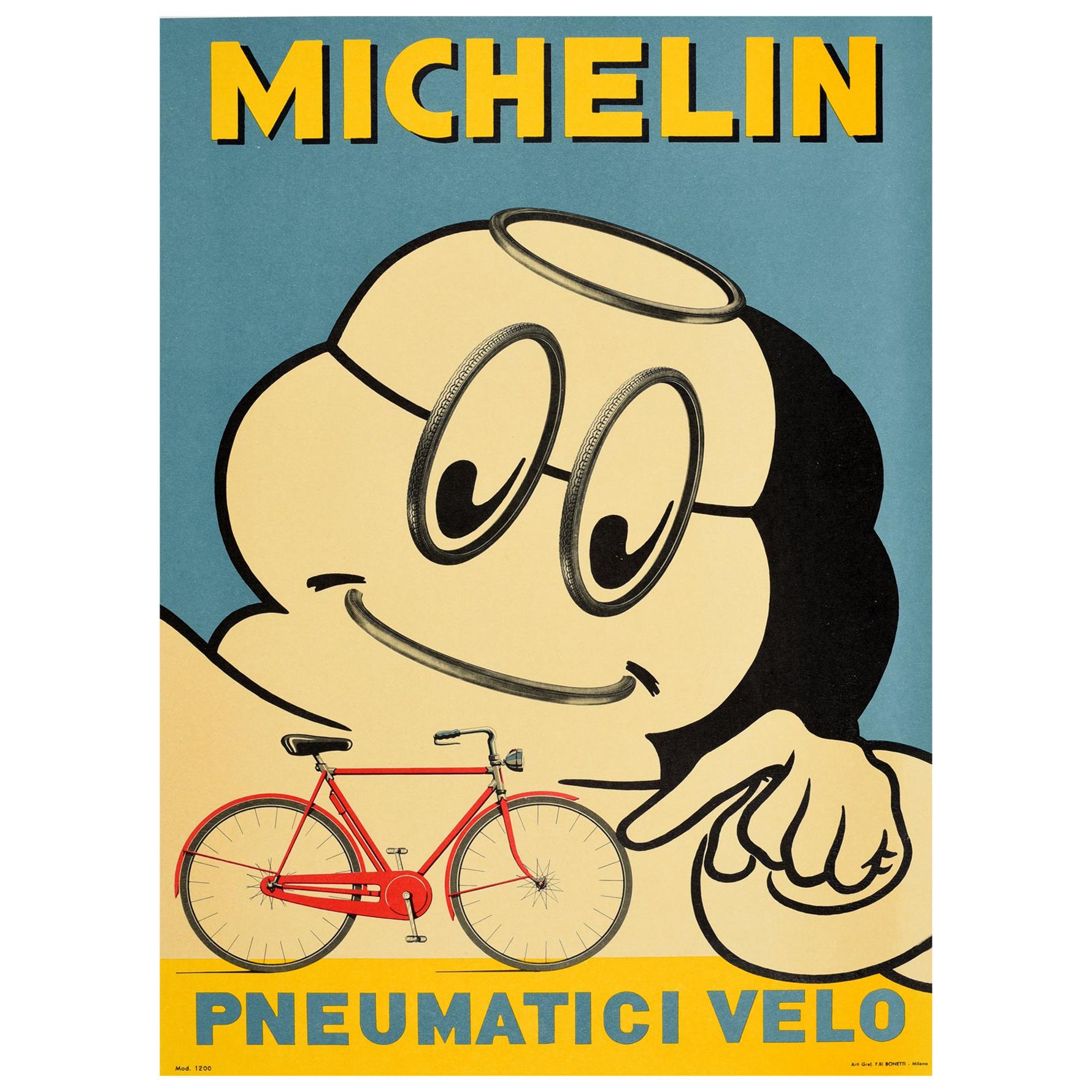 Original Vintage Poster Michelin Pneumatici Velo Bicycle Tyres Bibendum Design