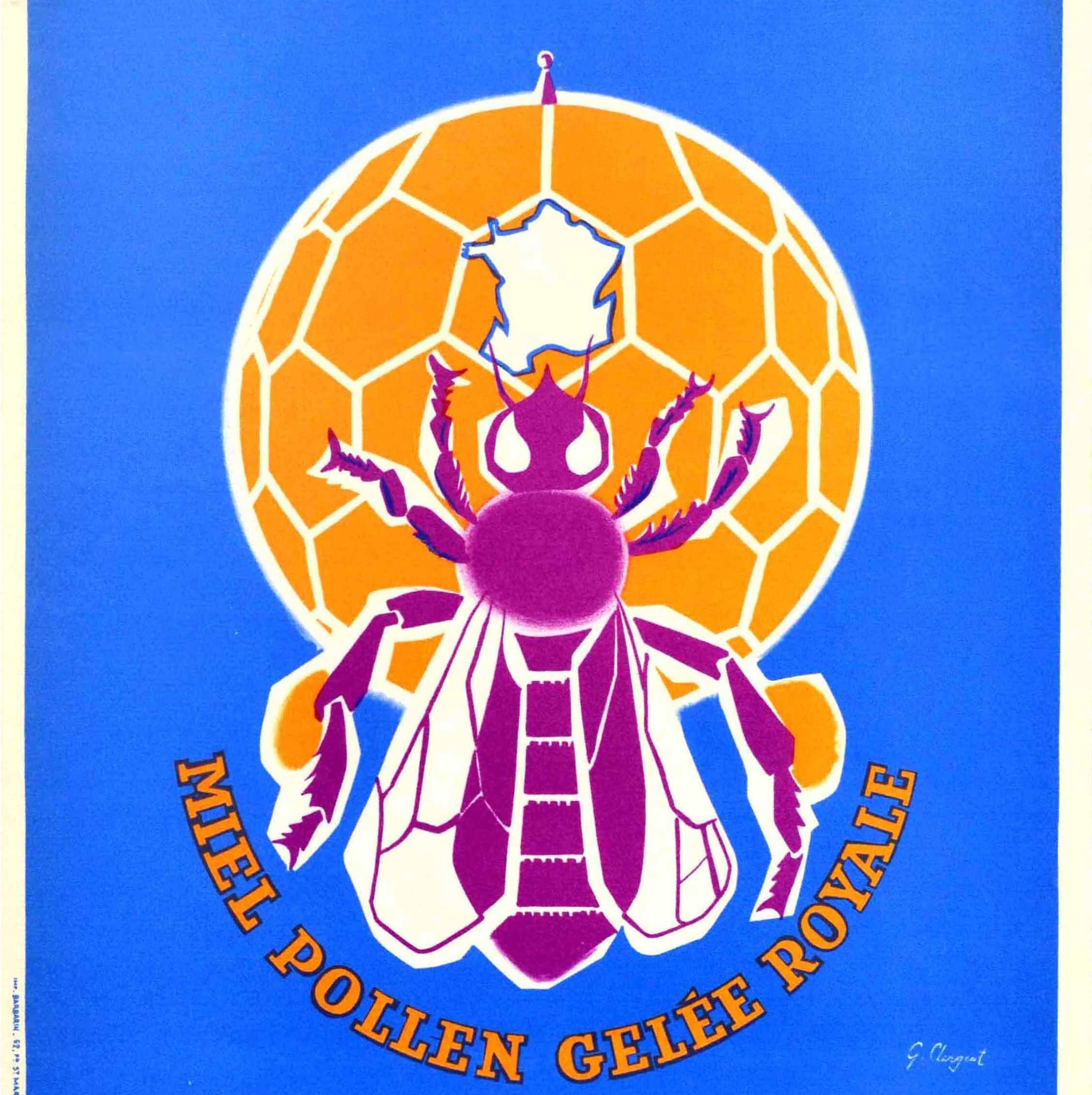 French Original Vintage Poster Miel Sante Royal Jelly Honey Nutrition Health Bee Design