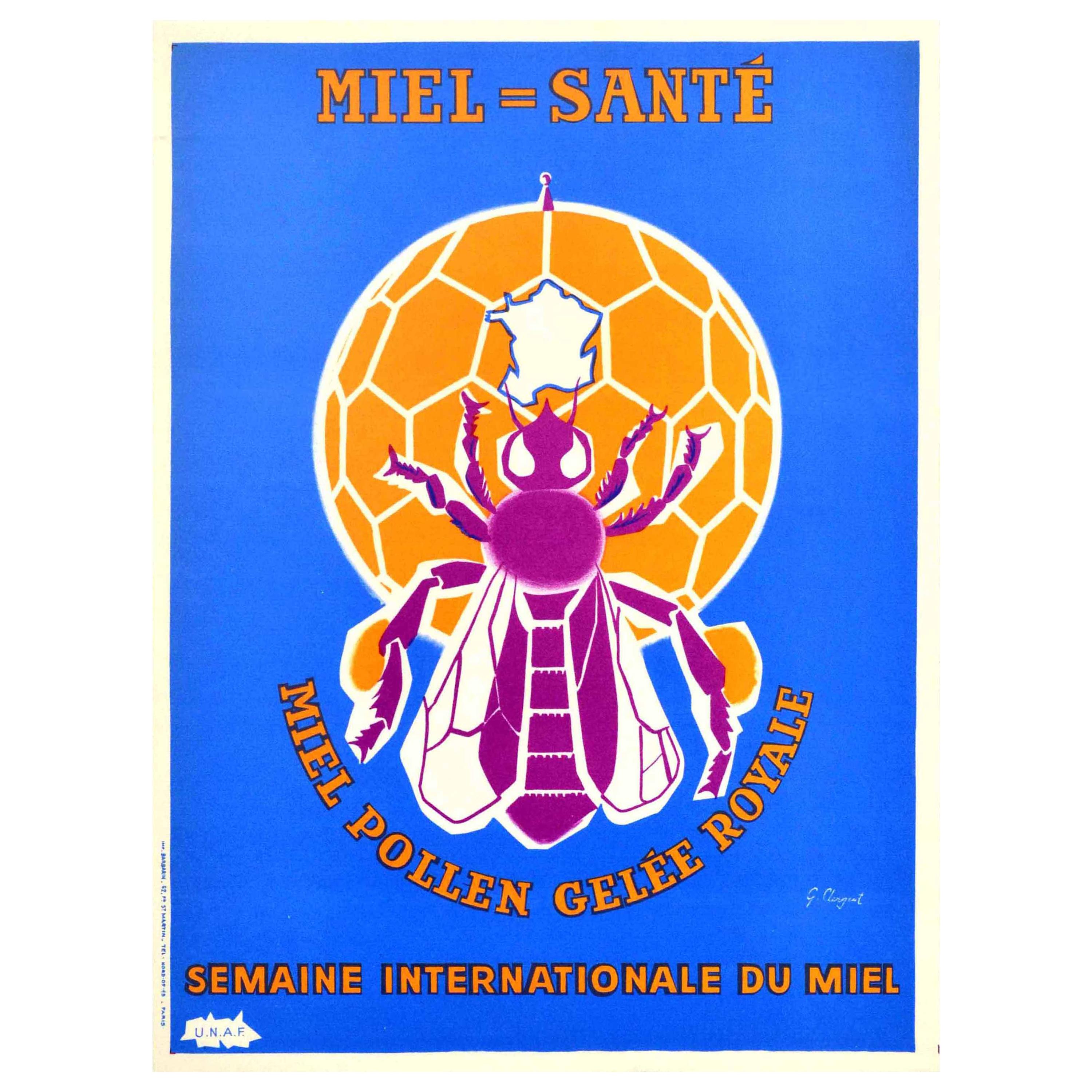 Original Vintage Poster Miel Sante Royal Jelly Honey Nutrition Health Bee Design