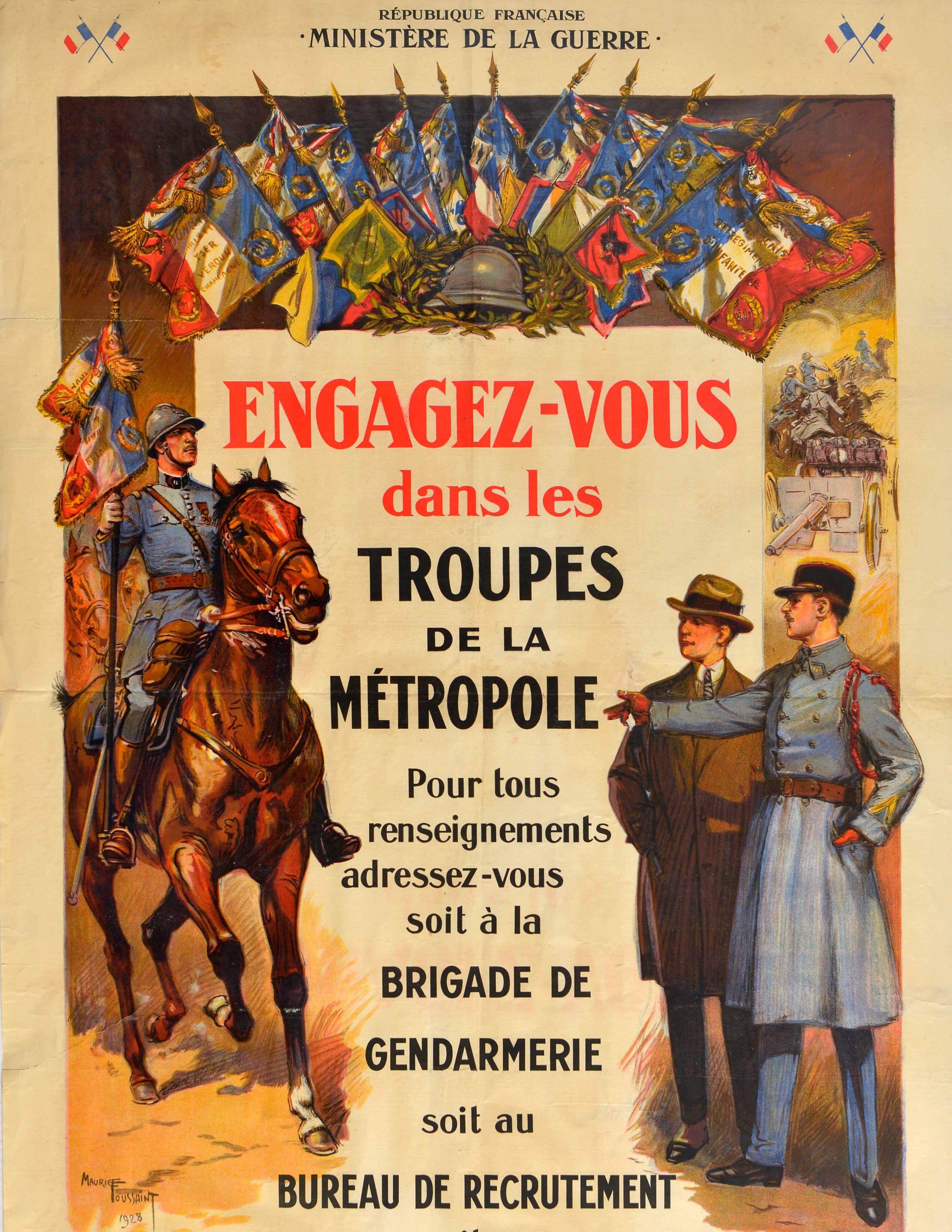 Original Vintage Poster Military Recruitment Troupes De La Metropole Army Troops In Good Condition For Sale In London, GB