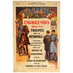 Original Vintage Poster Military Recruitment Troupes De La Metropole Army Troops