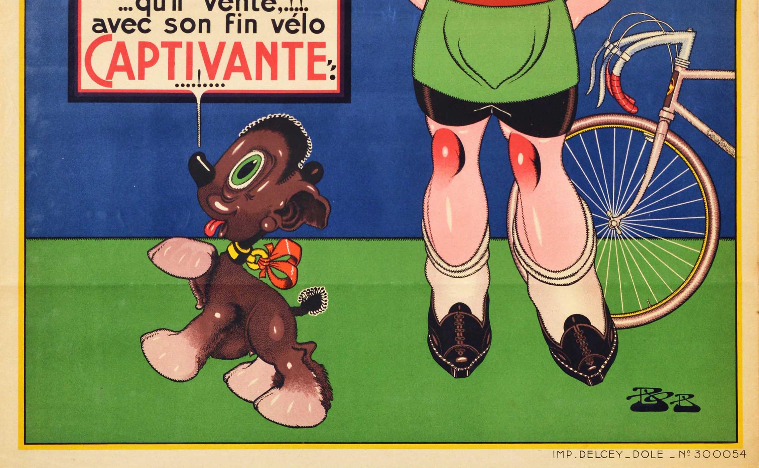 Français Affiche vintage d'origine Mon Velo Captivante, Publicité pour une bicyclette, Art, enfant et chien en vente