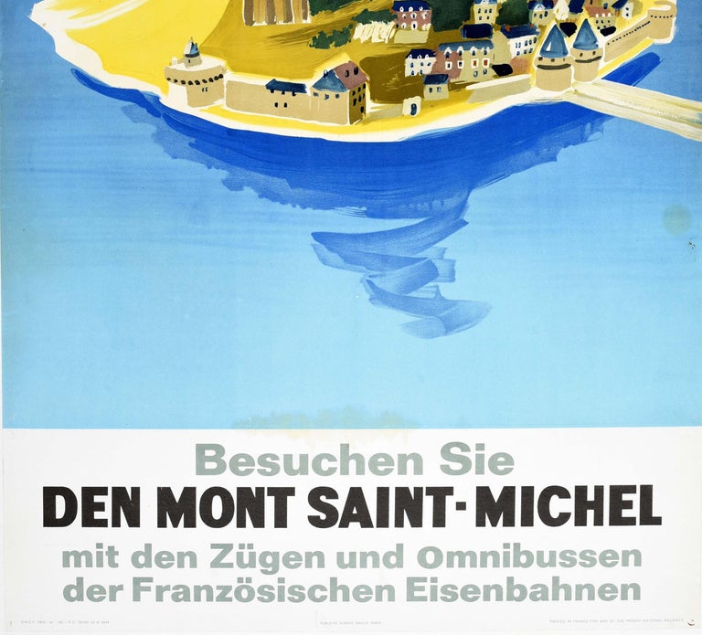 Original Vintage Poster Mont Saint Michel Island Sailing Train Coach Travel Art In Good Condition For Sale In London, GB