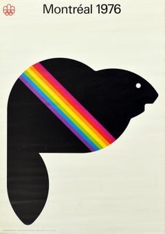 Original Vintage Poster Montreal 1976 Summer Olympic Games Rainbow Beaver Design