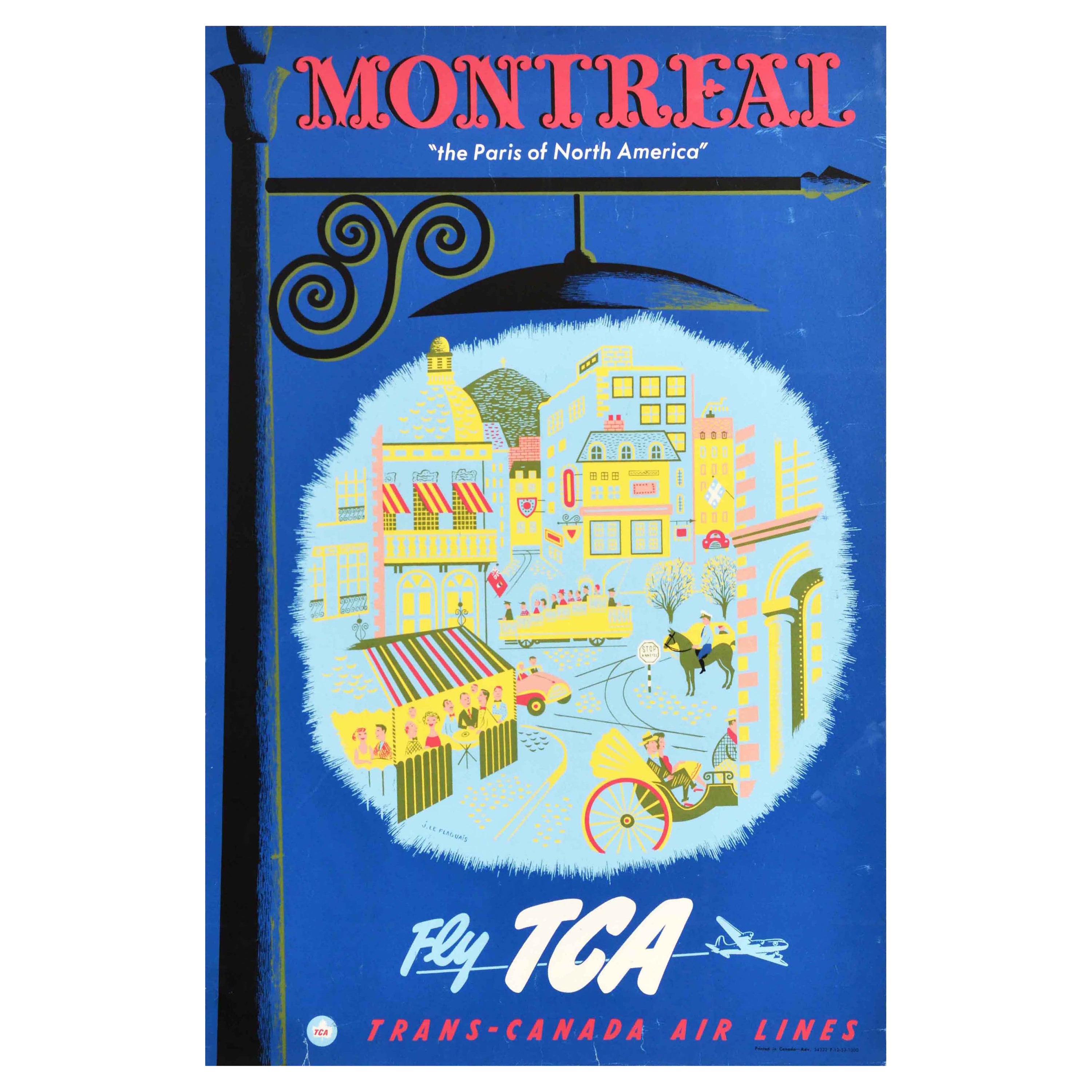 Affiche rétro originale, Montréal, The Paris Of North America, Fly TCA Air Canada en vente