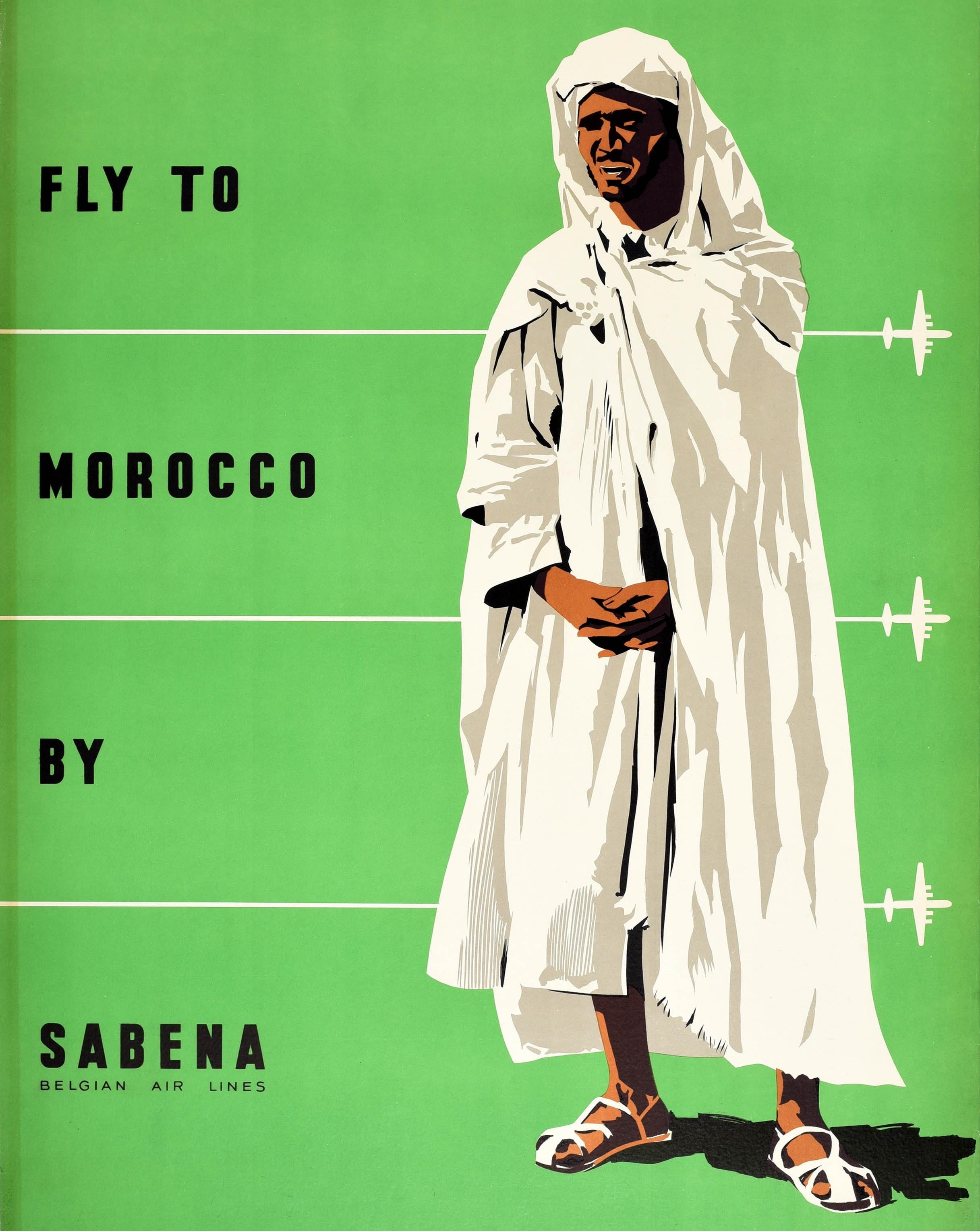 Original Vintage Poster Morocco By Sabena Casablanca Marrakech Rabat Fez Meknes In Good Condition In London, GB