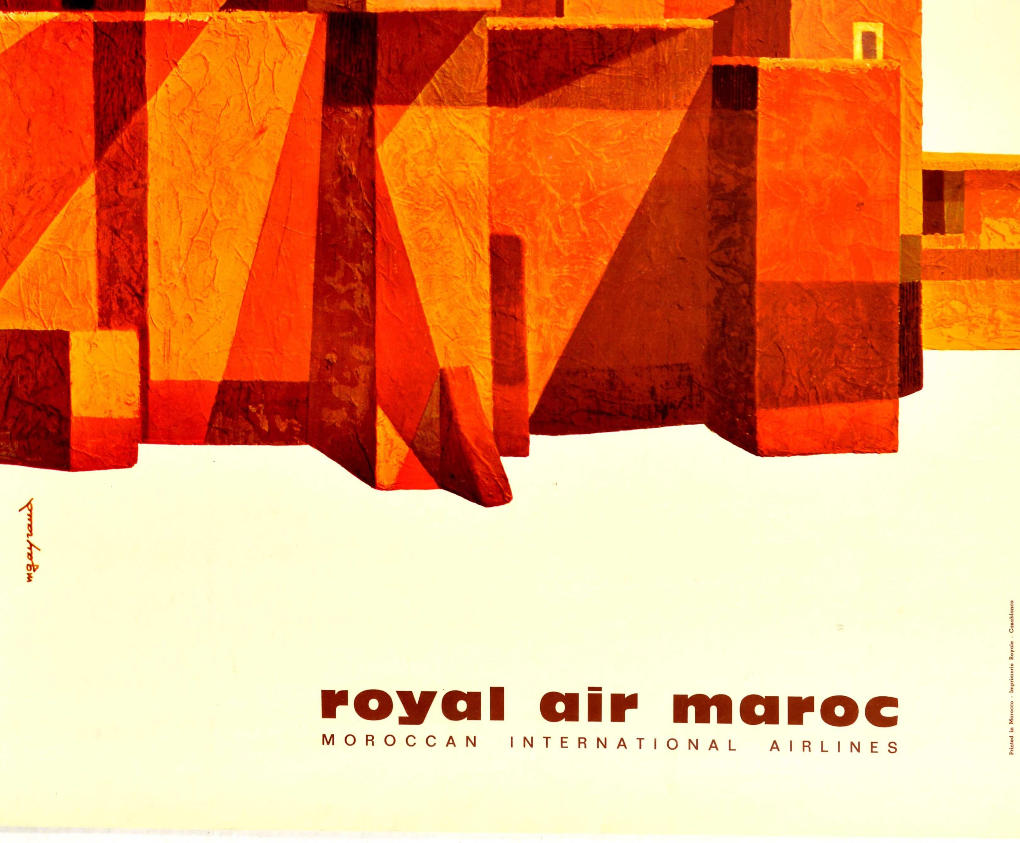 Moroccan Original Vintage Poster Morocco N. Africa Royal Air Maroc International Airlines