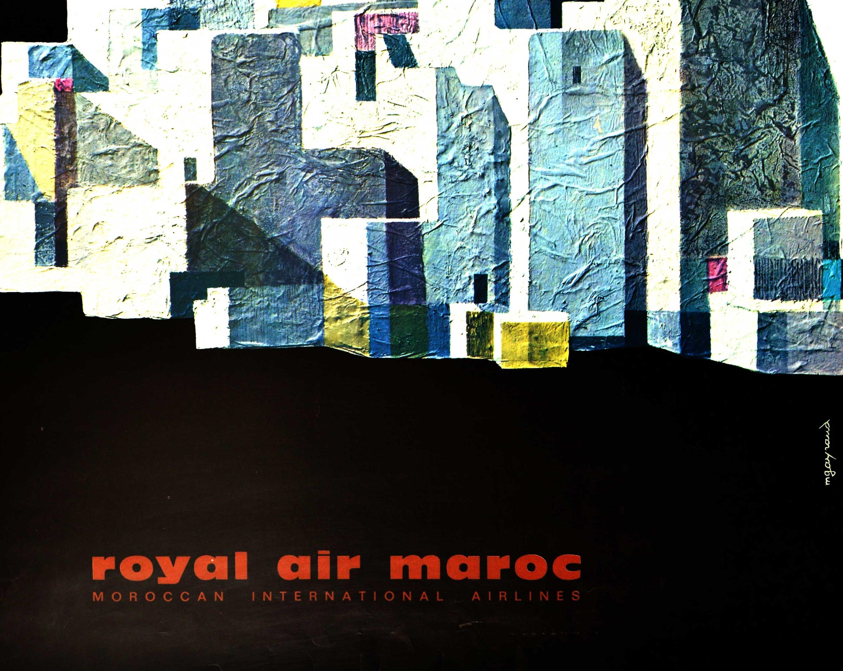 Marocain Affiche rétro originale du Maroc Royal Air Maroc, Compagnie internationale marocaine aérienne en vente