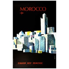 Cartel Vintage Original Marruecos Royal Air Maroc Líneas Aéreas Internacionales Marroquíes