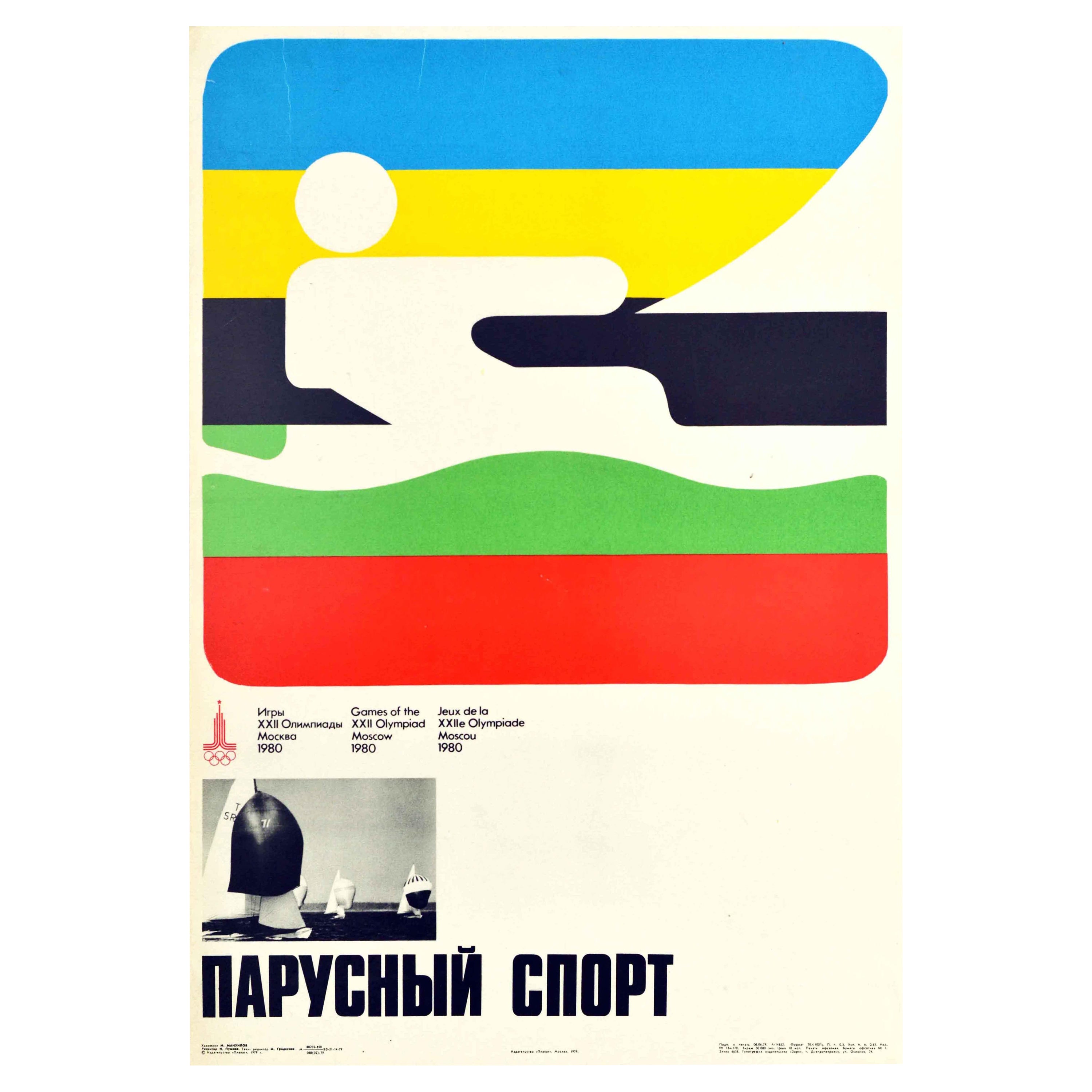 Póster Original Vintage Olimpiadas Moscú 1980 Vela Evento Deportivo Diseño Gráfico