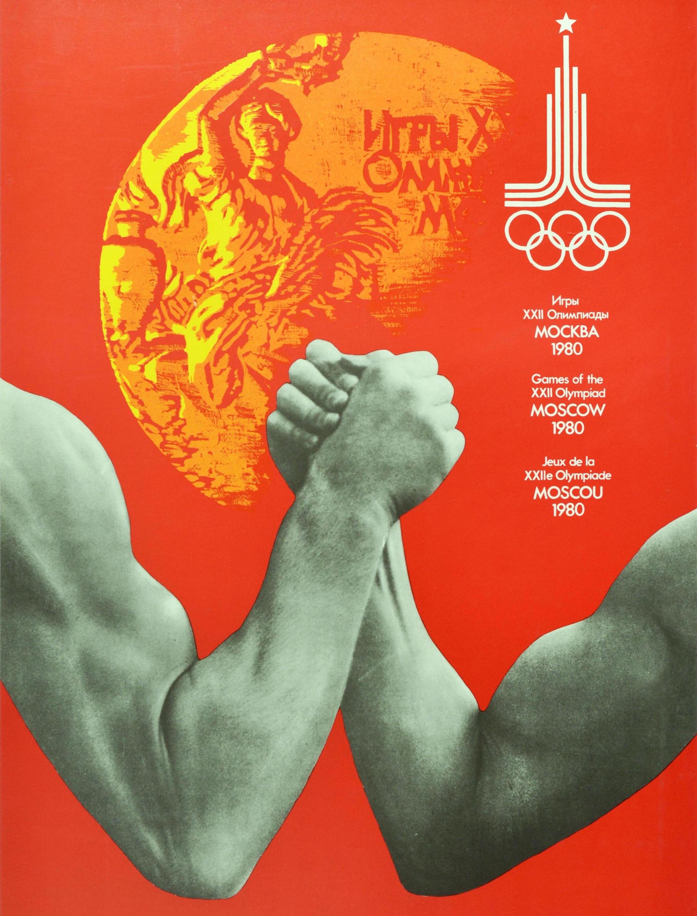 Original Vintage-Poster Moskauer Olympische Olympia-Armschmiede Nike, Göttin des Sieges (Russisch) im Angebot