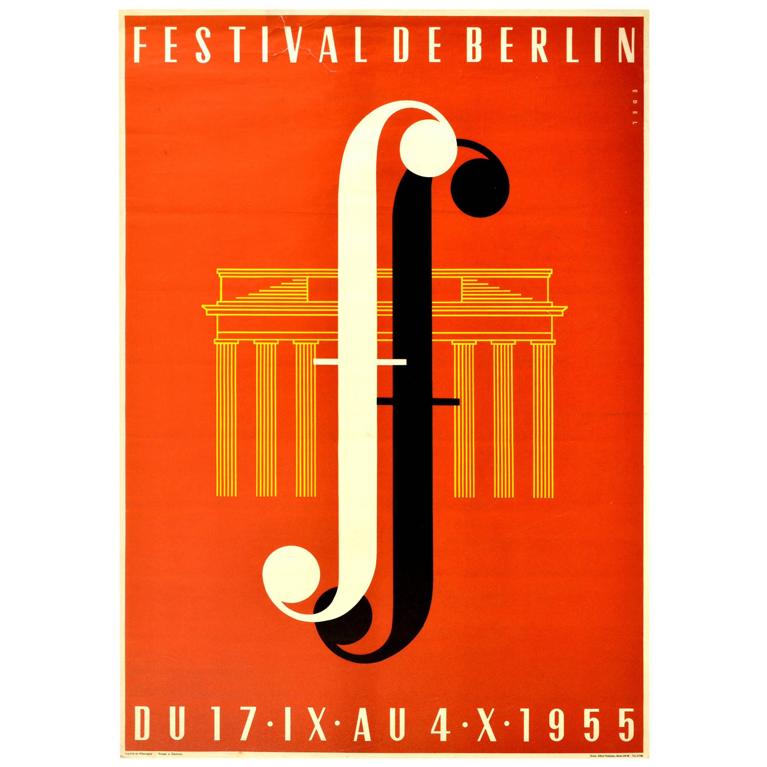 Affiche vintage originale, Festival de musique de Berlin, Design mi-siècle, Brandenburg, F