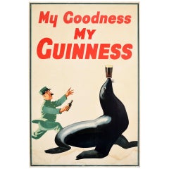 Original Vintage Poster My Goodness My Guinness Sea Lion Balancing Beer Drink