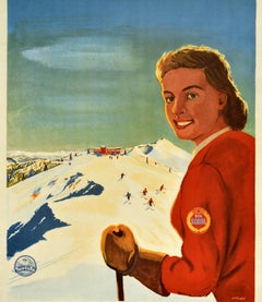 Original Vintage Poster Na Lyze Na Slovensko Winter Sport Skiing Chopok Jasna