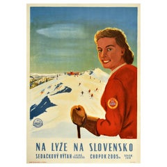 Original Retro Poster Na Lyze Na Slovensko Winter Sport Skiing Chopok Jasna