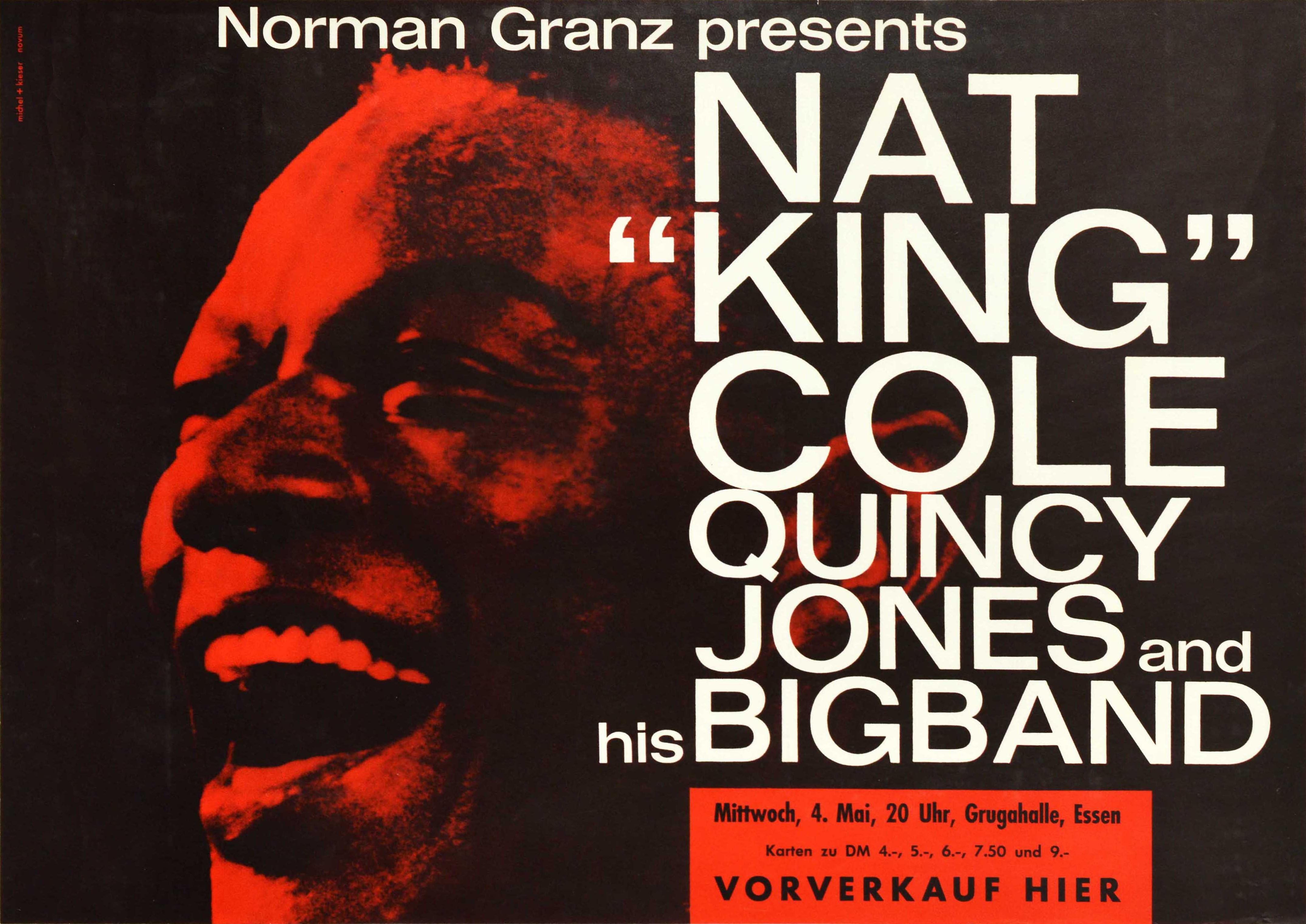 Affiche musicale originale d'époque pour le concert Norman Granz presents Nat 
