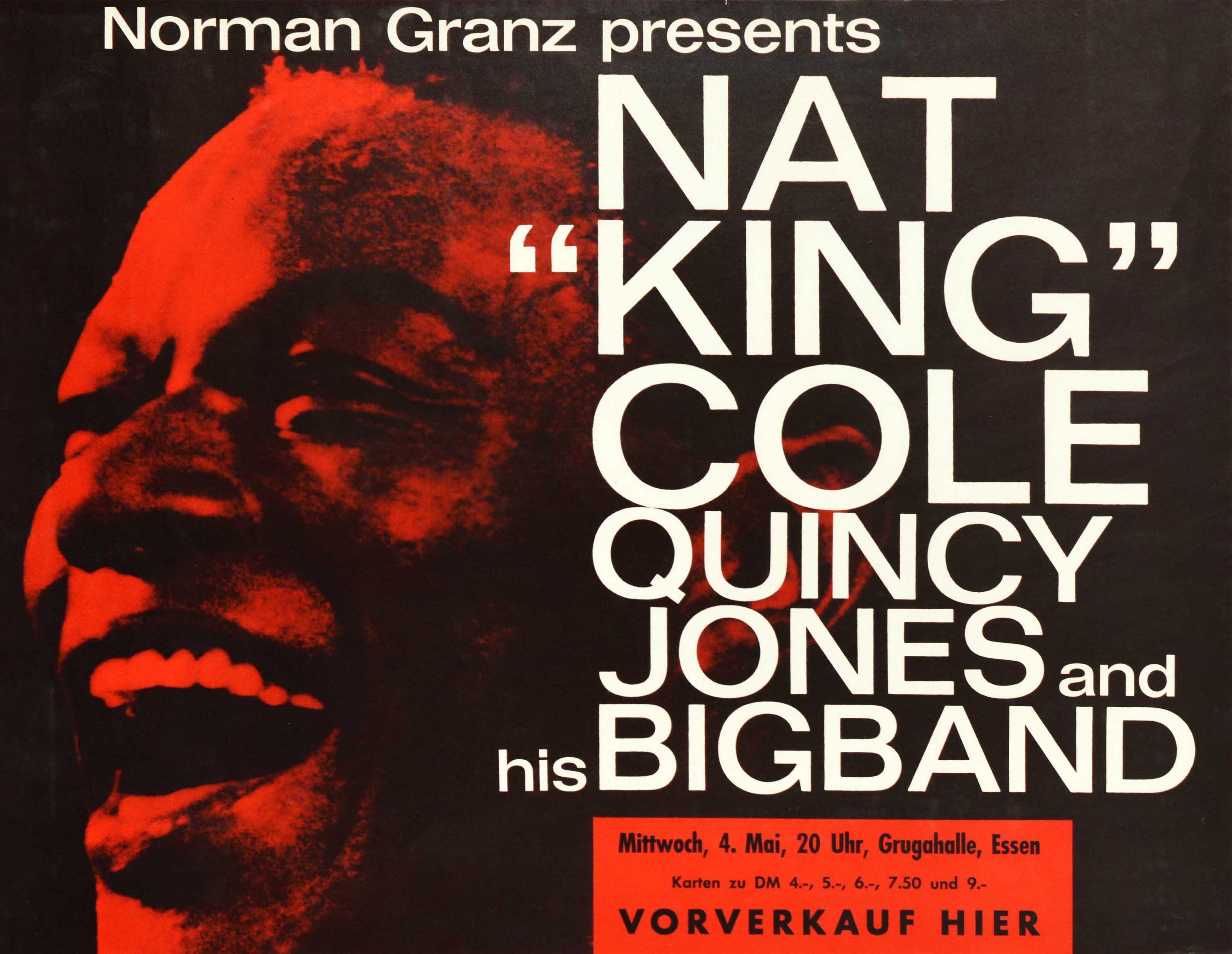 Affiche vintage d'origine Nat King Cole Quincy Jones Jazz Big Band, concert de musique Bon état - En vente à London, GB