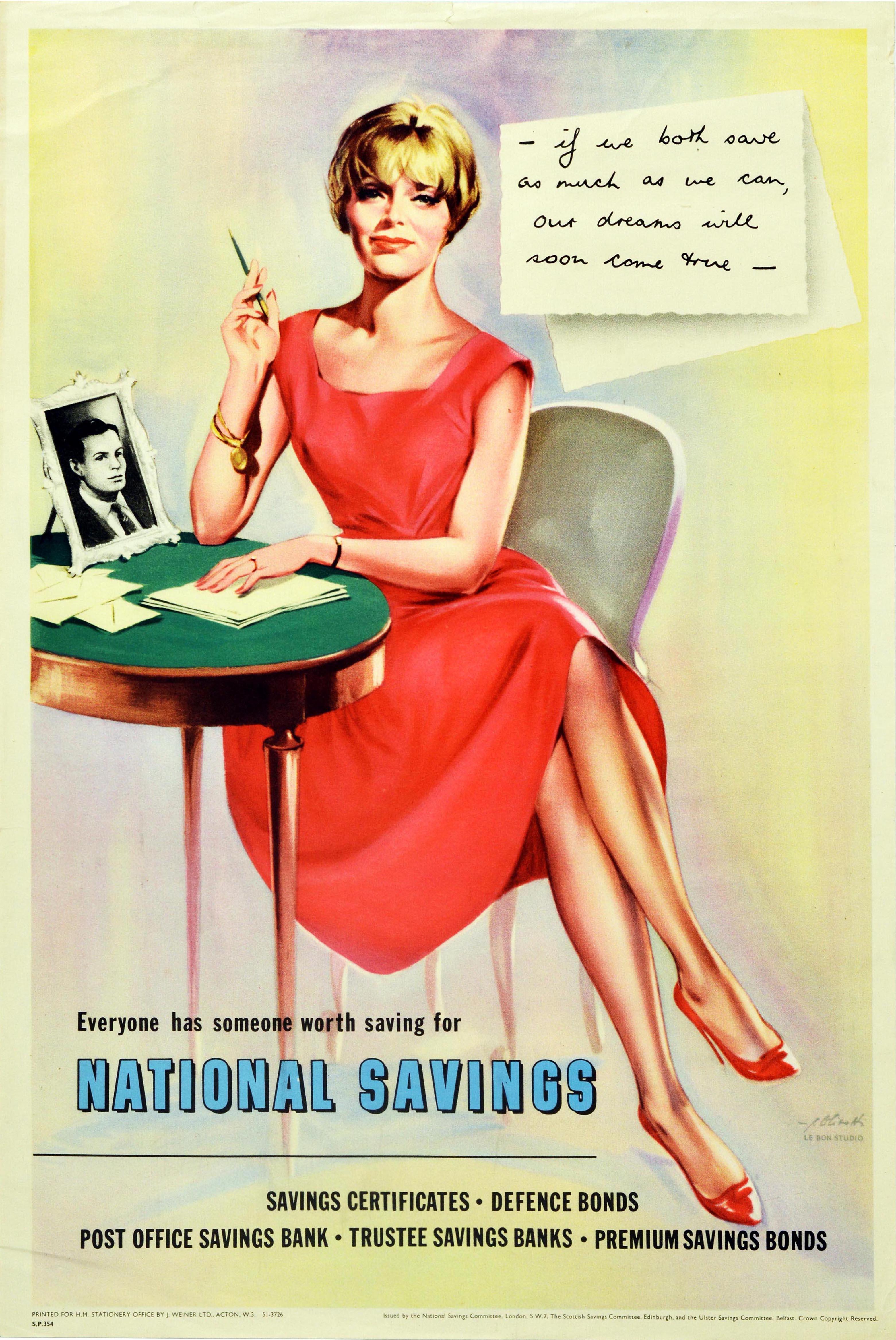 Original vintage propaganda poster advertising National Savings - Everyone Has Someone Worth Saving For National Savings - Savings Certificates - Defence Bonds - Post Office Savings Bank - Trustee Savings Banks - Premium Savings Bonds. Design shows