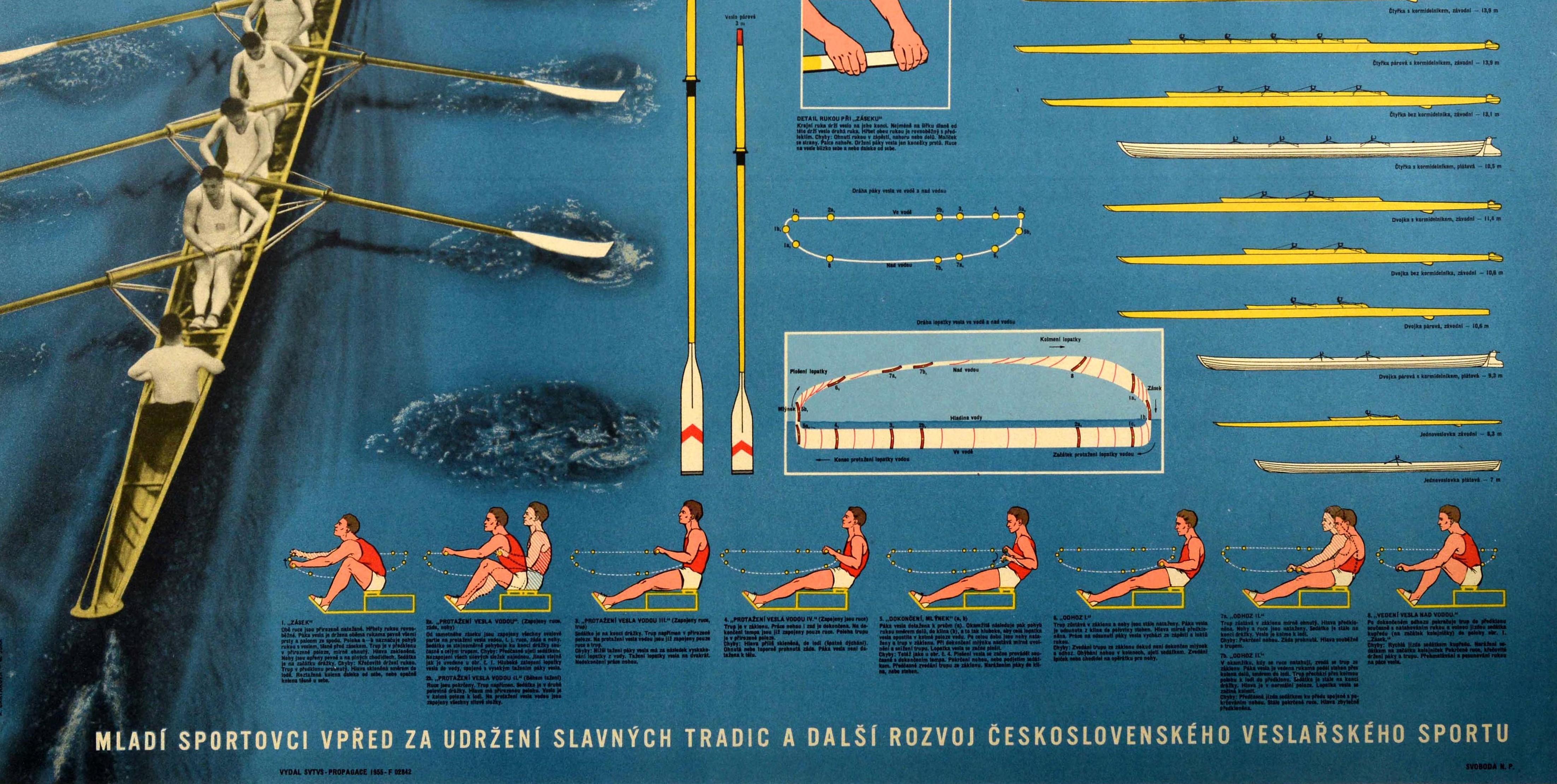 Czech Original Vintage Poster Nauc Se Veslovat Learn To Row Sport Technique Boat Types For Sale