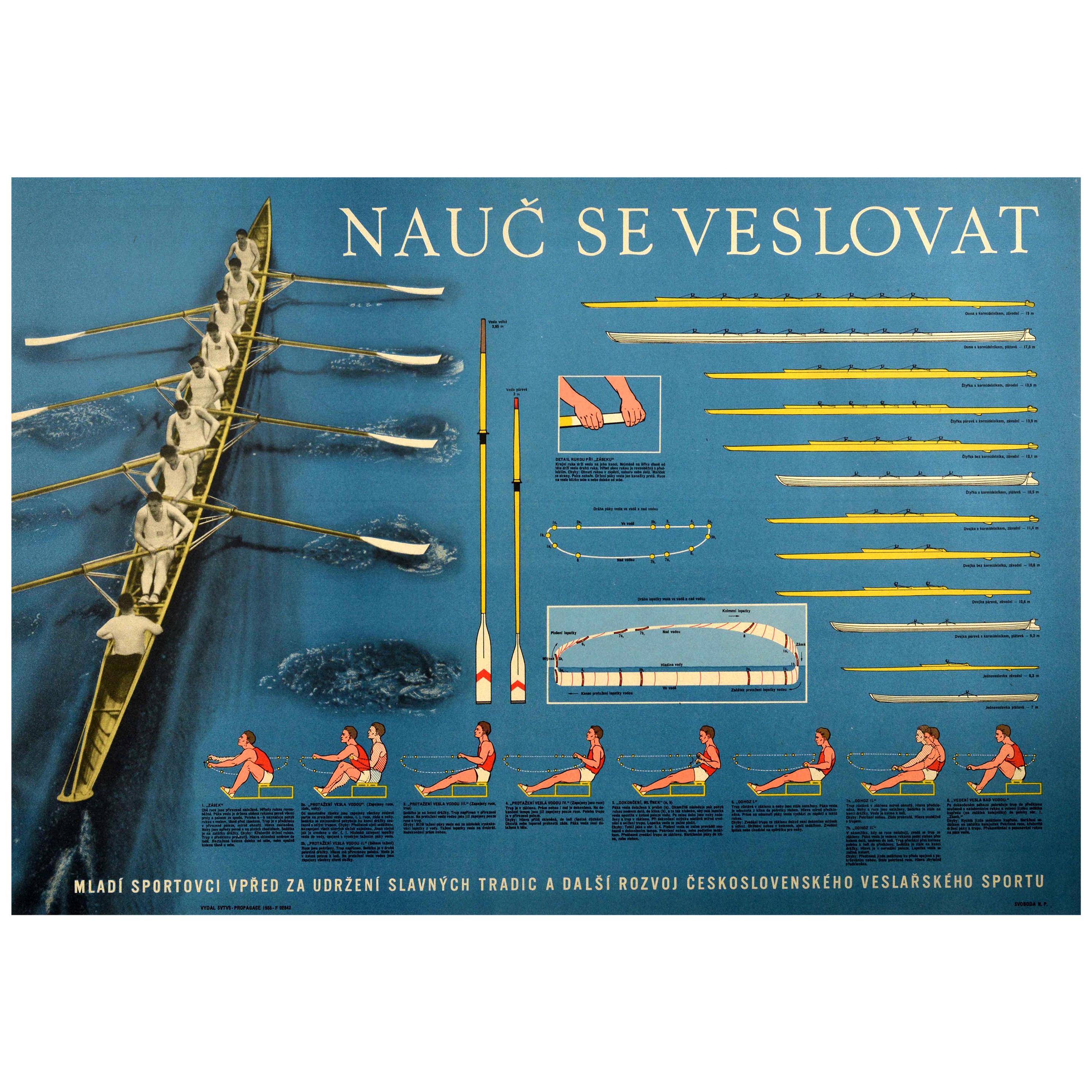 Original Vintage Poster Nauc Se Veslovat Learn To Row Sport Technique Boat Types For Sale