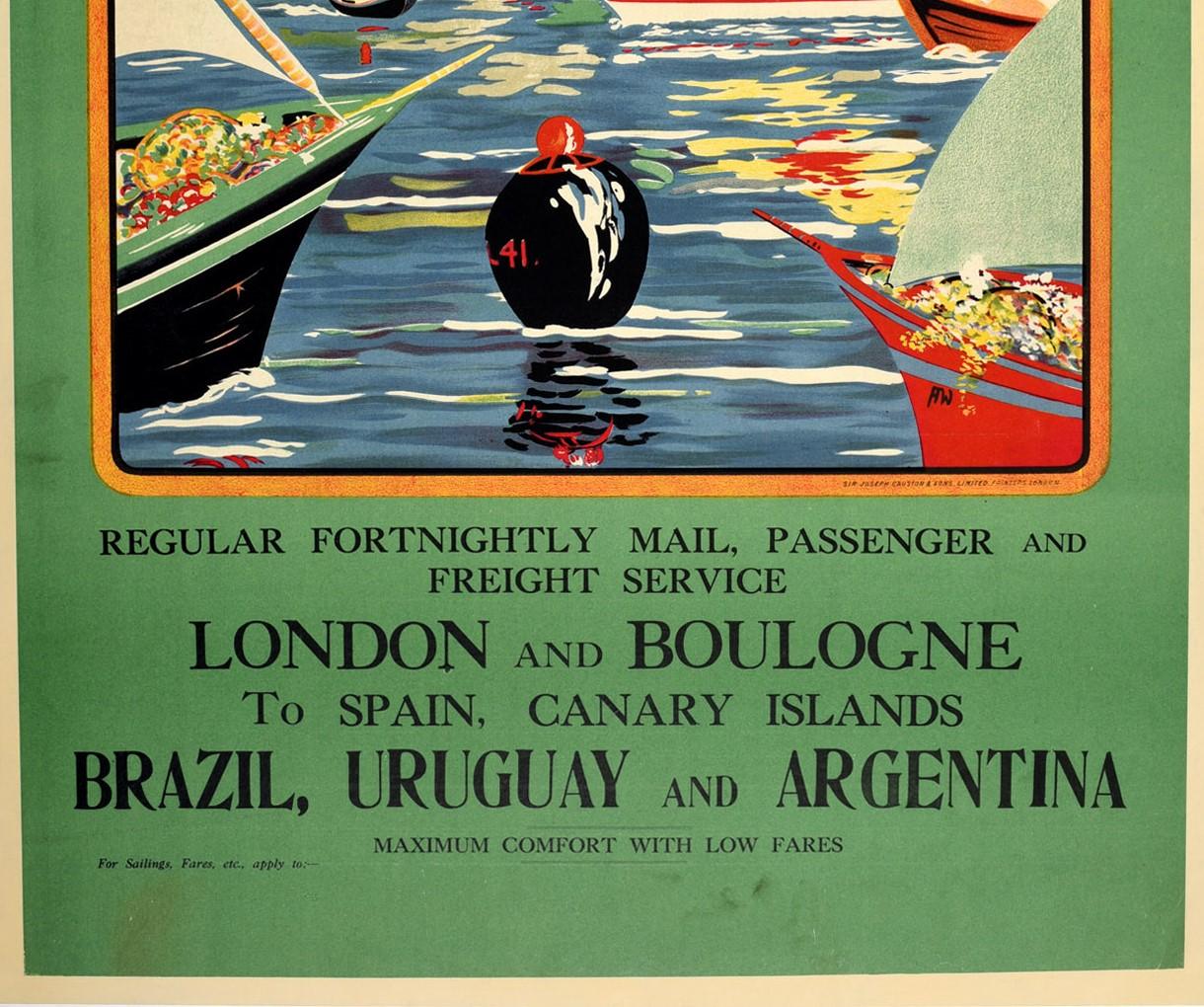 British Original Vintage Poster Nelson Lines Highland Loch Ship Europe S. America Travel