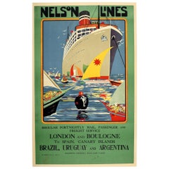 Original Vintage Poster Nelson Lines Highland Loch Ship Europe S. America Travel