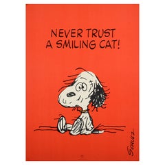Original Vintage Poster Never Trust A Smiling Cat Snoopy Dog Quote Cartoon Art