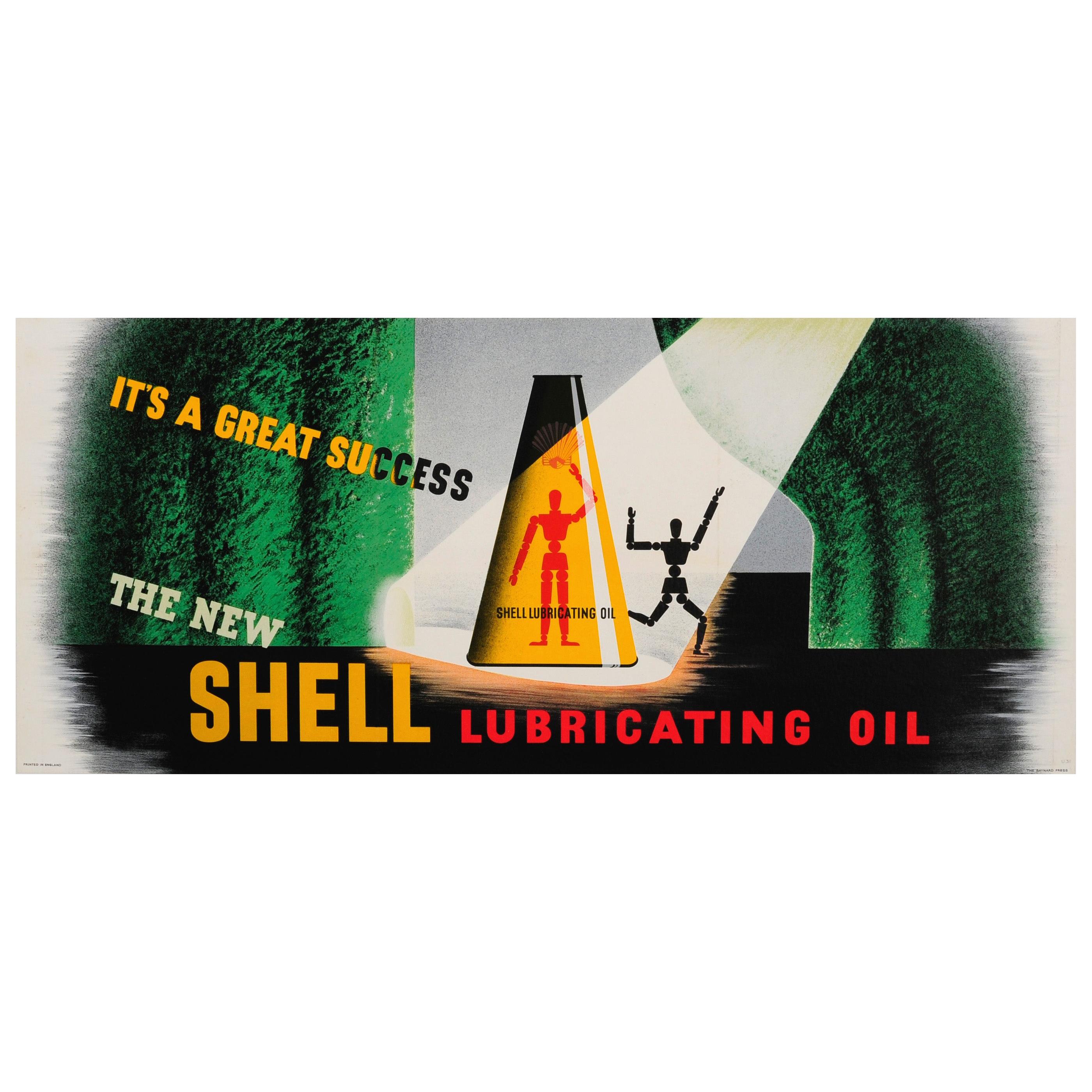 Original Vintage Poster New Shell Lubricating Oil Great Success Artist Mannequin For Sale