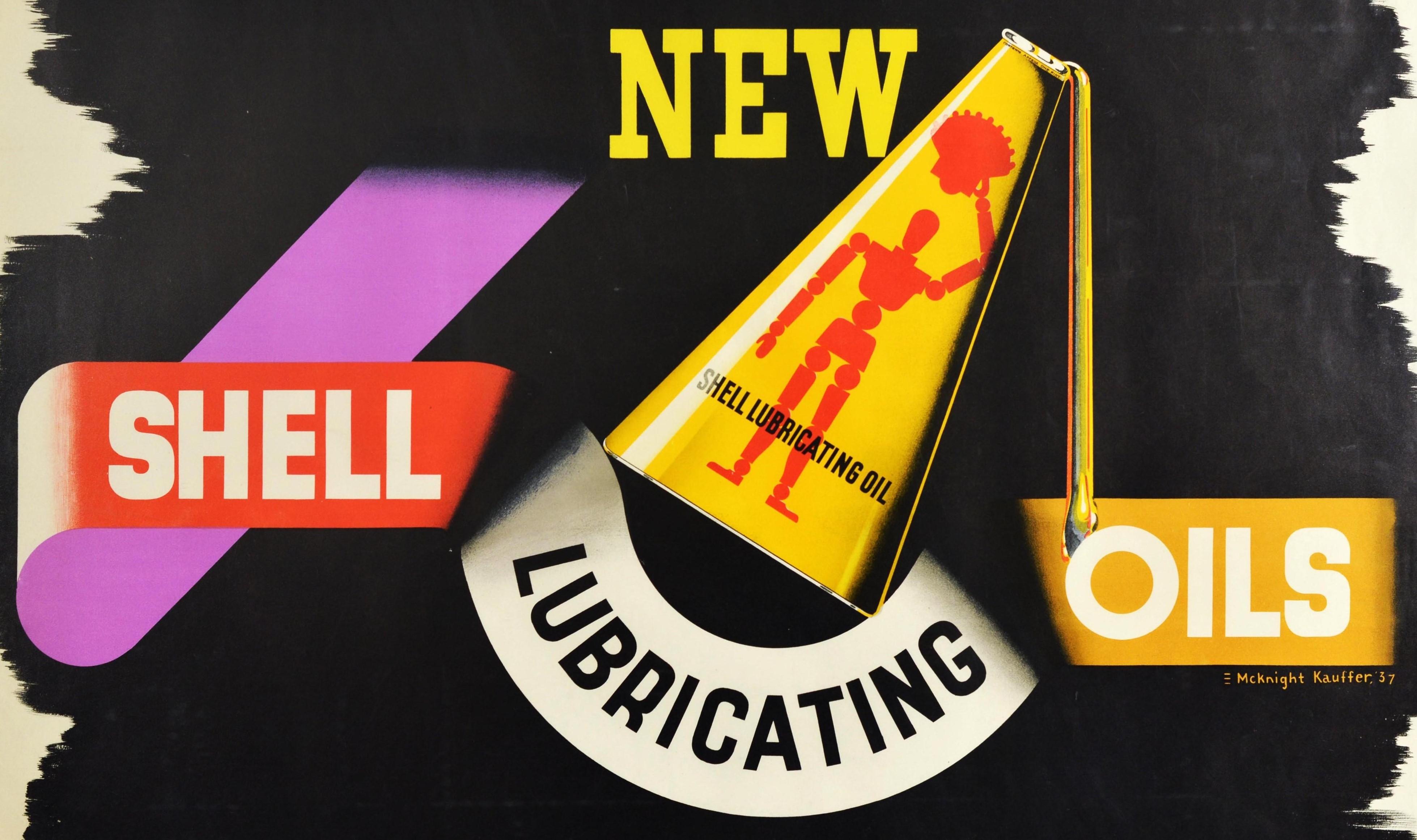 British Original Vintage Poster New Shell Lubricating Oils Motor Oil Can Logo Mannequin For Sale