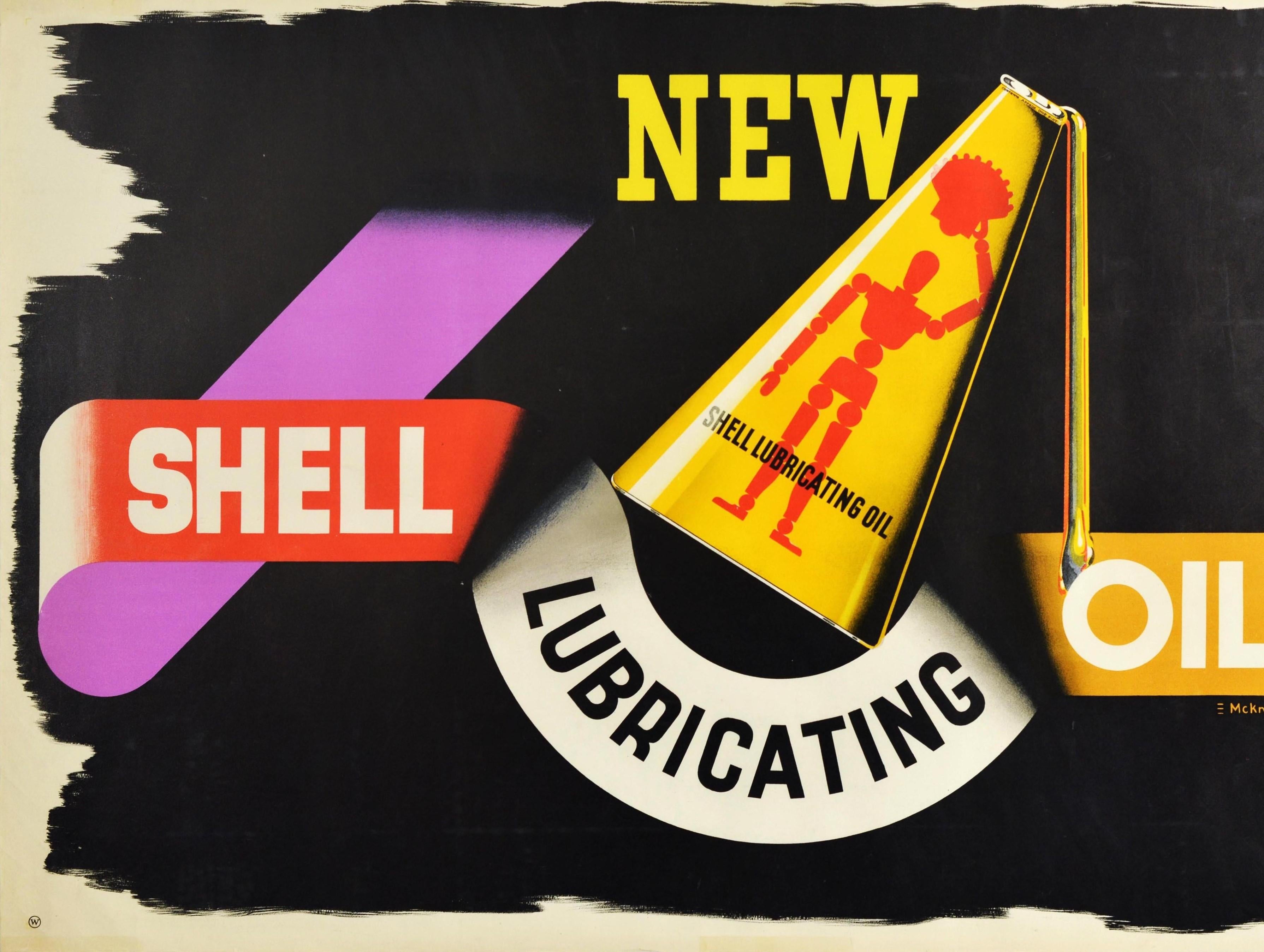 Original Vintage-Poster, „New Shell“, Motoröl-Lampen, Motoröl-Kanne, Logo, Mannequin im Zustand „Gut“ im Angebot in London, GB