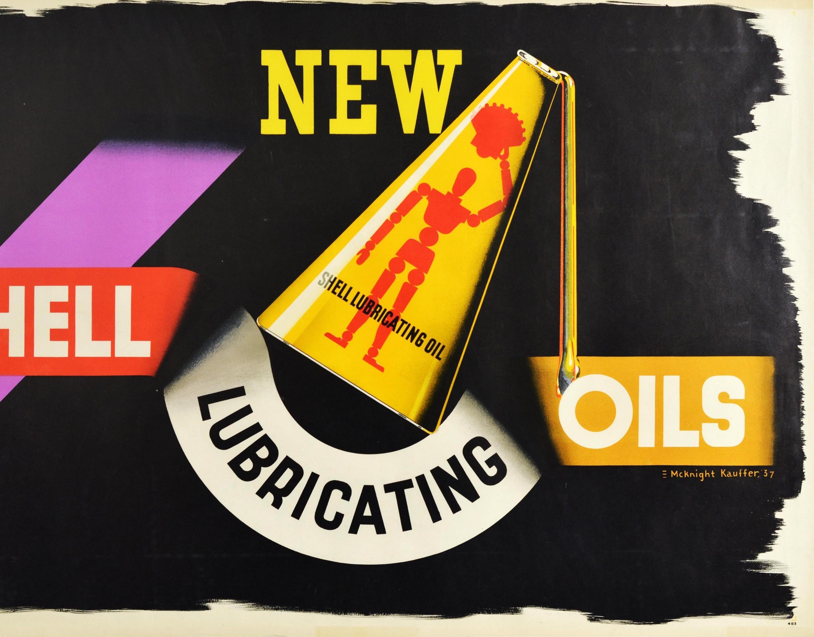 Original Vintage-Poster, „New Shell“, Motoröl-Lampen, Motoröl-Kanne, Logo, Mannequin (Mitte des 20. Jahrhunderts) im Angebot