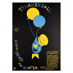 Original Vintage Poster New Year Ball Munich Germany Tehaner Ball Mask Balloons Original Vintage Poster New Year Ball Munich Germany Tehaner Ball Mask Balloons
