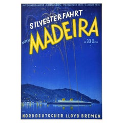 Original Vintage Poster New Year Cruise To Madeira Steamship Columbus Fireworks