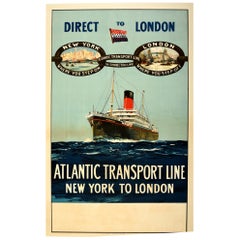 Original Vintage Poster New York London Atlantic Transport Line Ship Direct Link