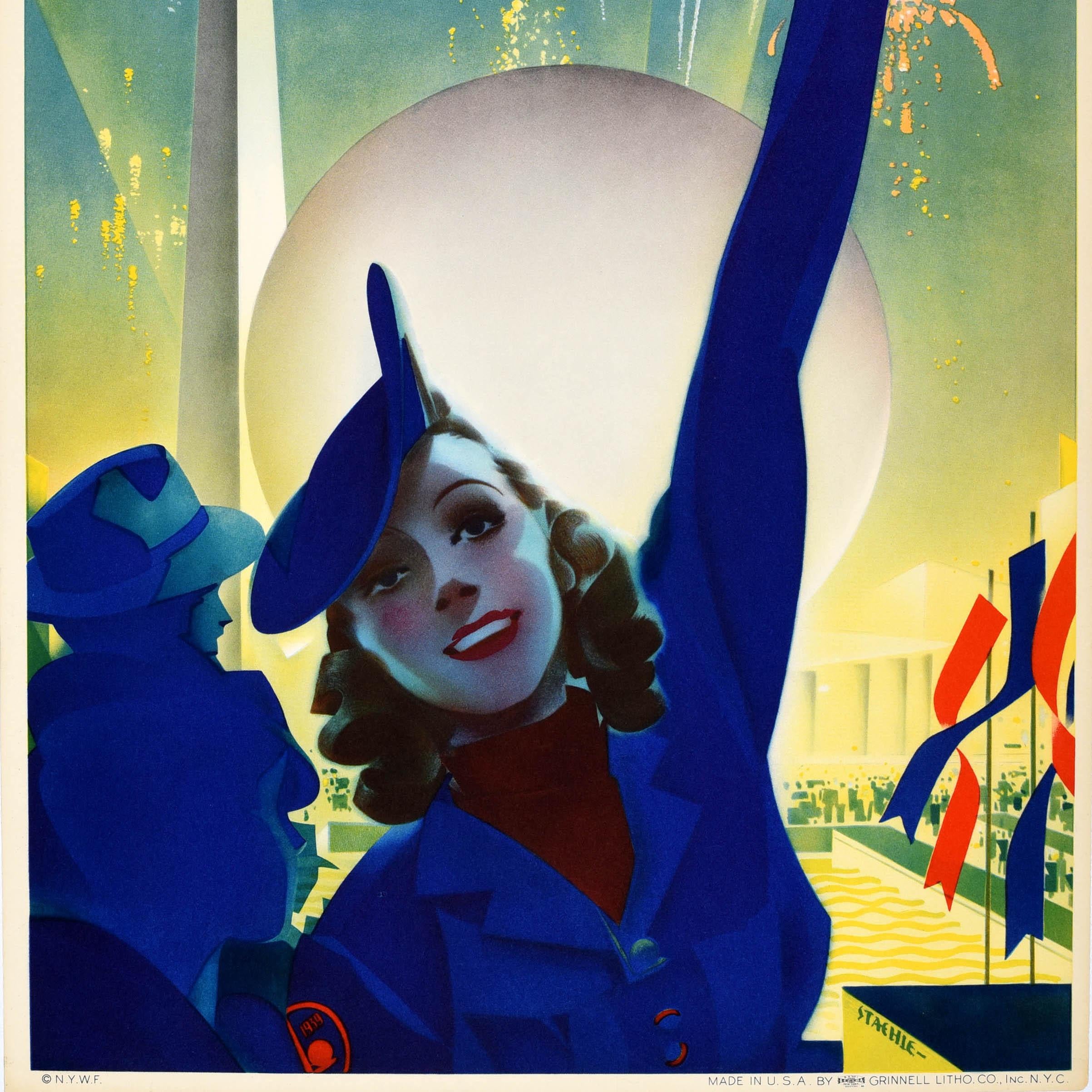 Américain Affiche rétro originale de l'exposition universelle de New York de 1939, Fireworks Art Deco, Staehle, États-Unis en vente