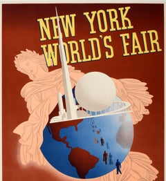 Original Vintage Poster New York World's Fair 1939 Libertas Roman Goddess Globe