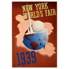 Original Vintage Poster New York World's Fair 1939 Libertas Roman Goddess Globe
