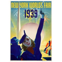 Original Vintage Poster New York World's Fair 1939 Modernist Trylon Perisphere
