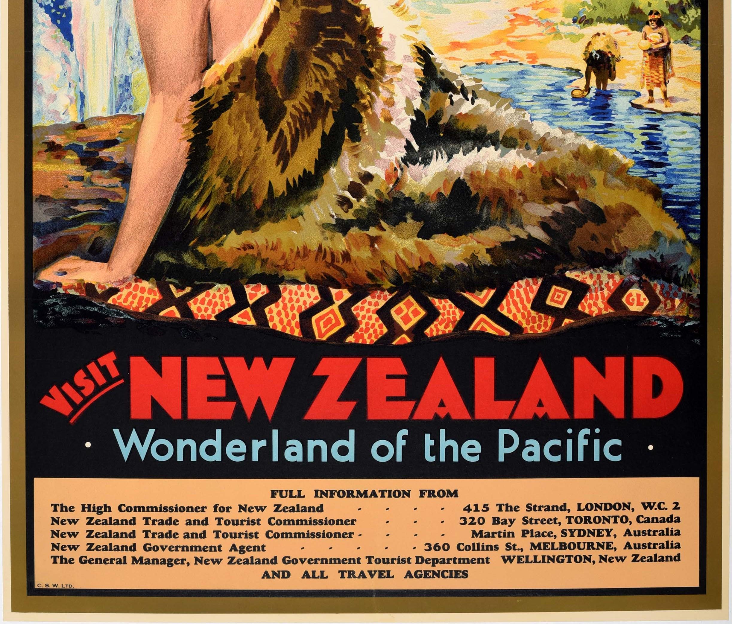 Original Vintage Poster New Zealand Wonderland Of The Pacific Maori Mt Tongariro In Good Condition In London, GB