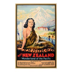 Original Vintage Poster New Zealand Wonderland Of The Pacific Maori Mt Tongariro