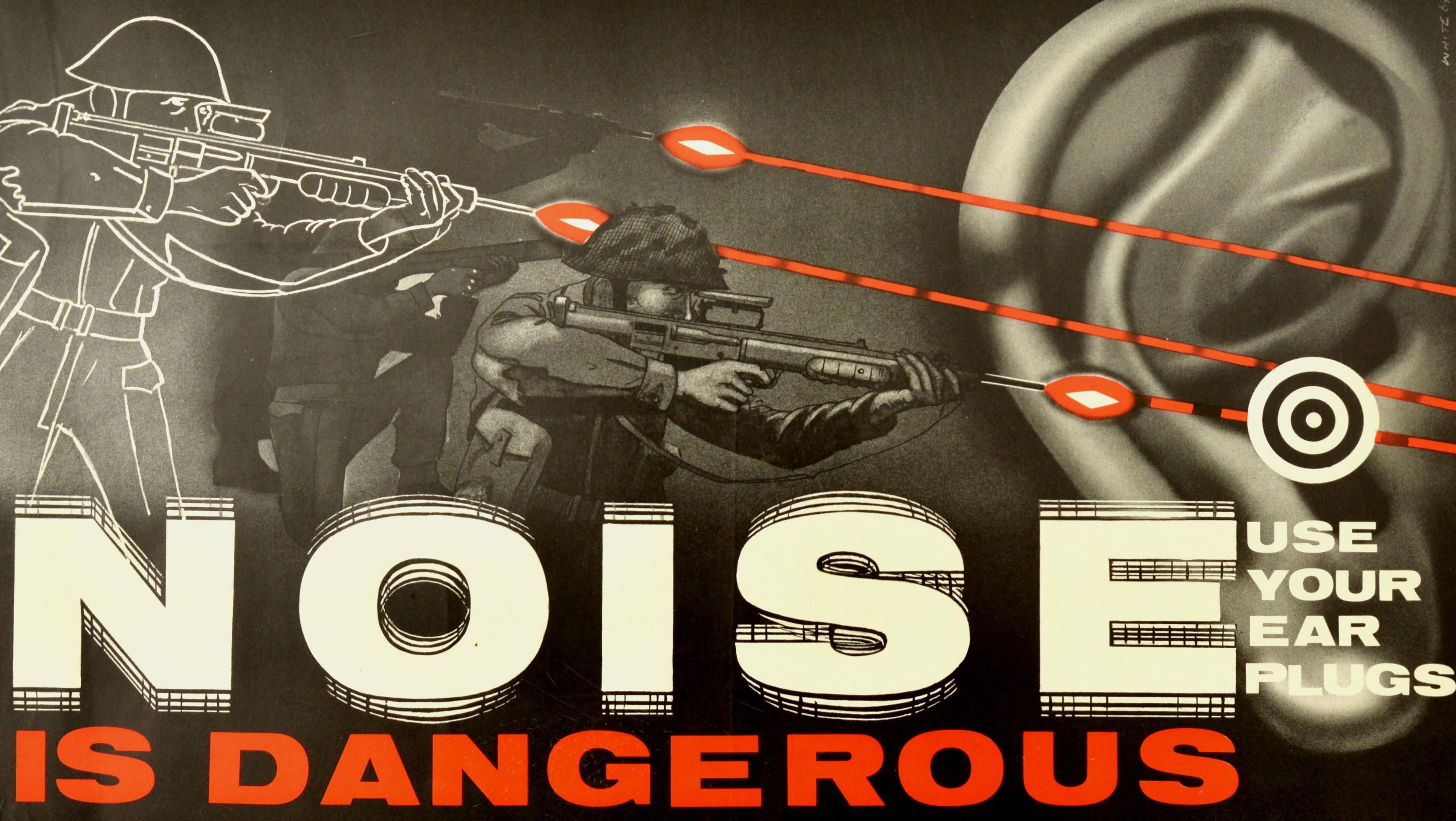 Affiche vintage d'origine « Noise Is Dangerous » (Le bruit est Dangerous) - Prévention en matière de santé de l'armée de l'air Bon état - En vente à London, GB
