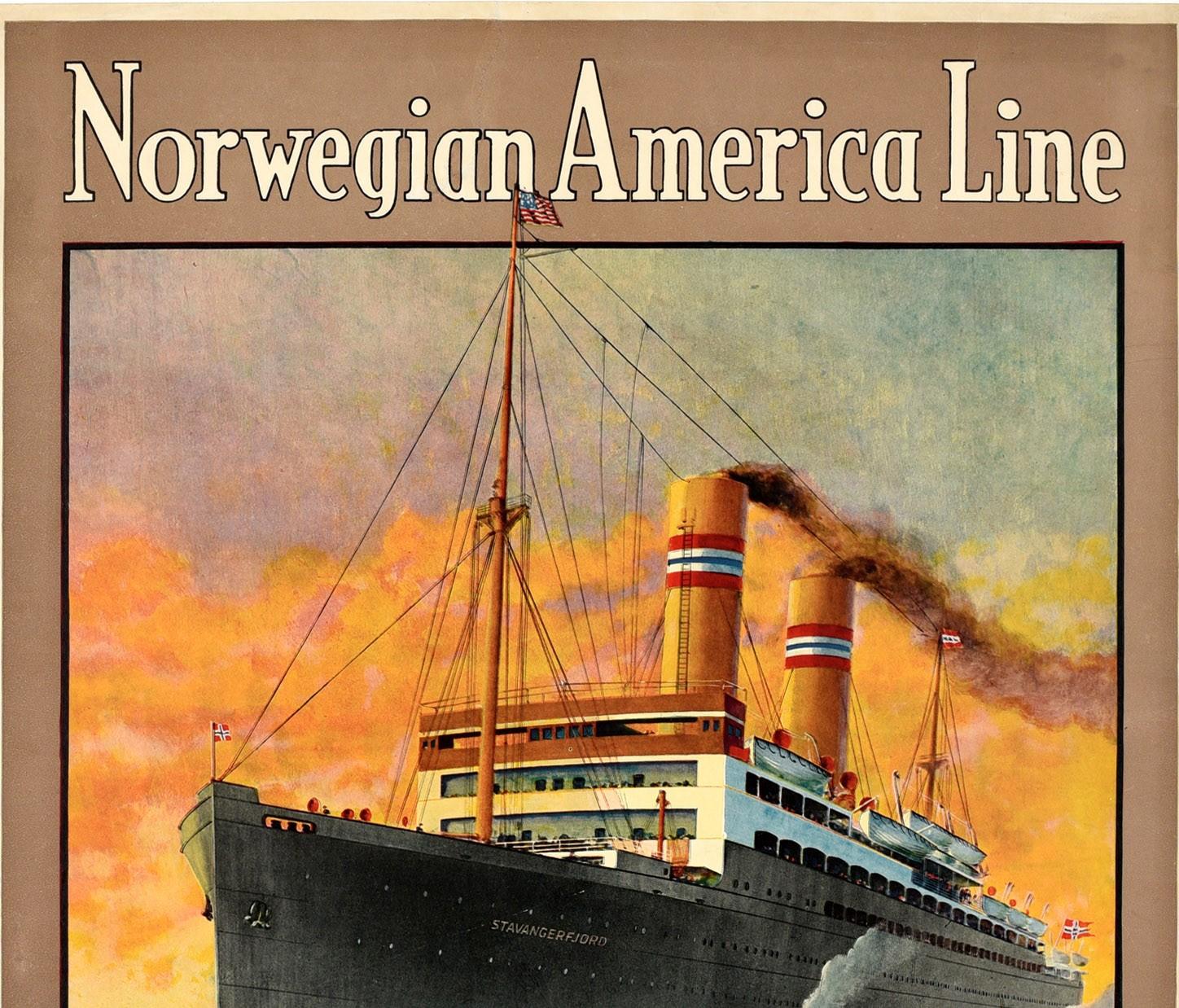 American Original Vintage Poster Norwegian America Line New York Norway Ocean Cruise Ship