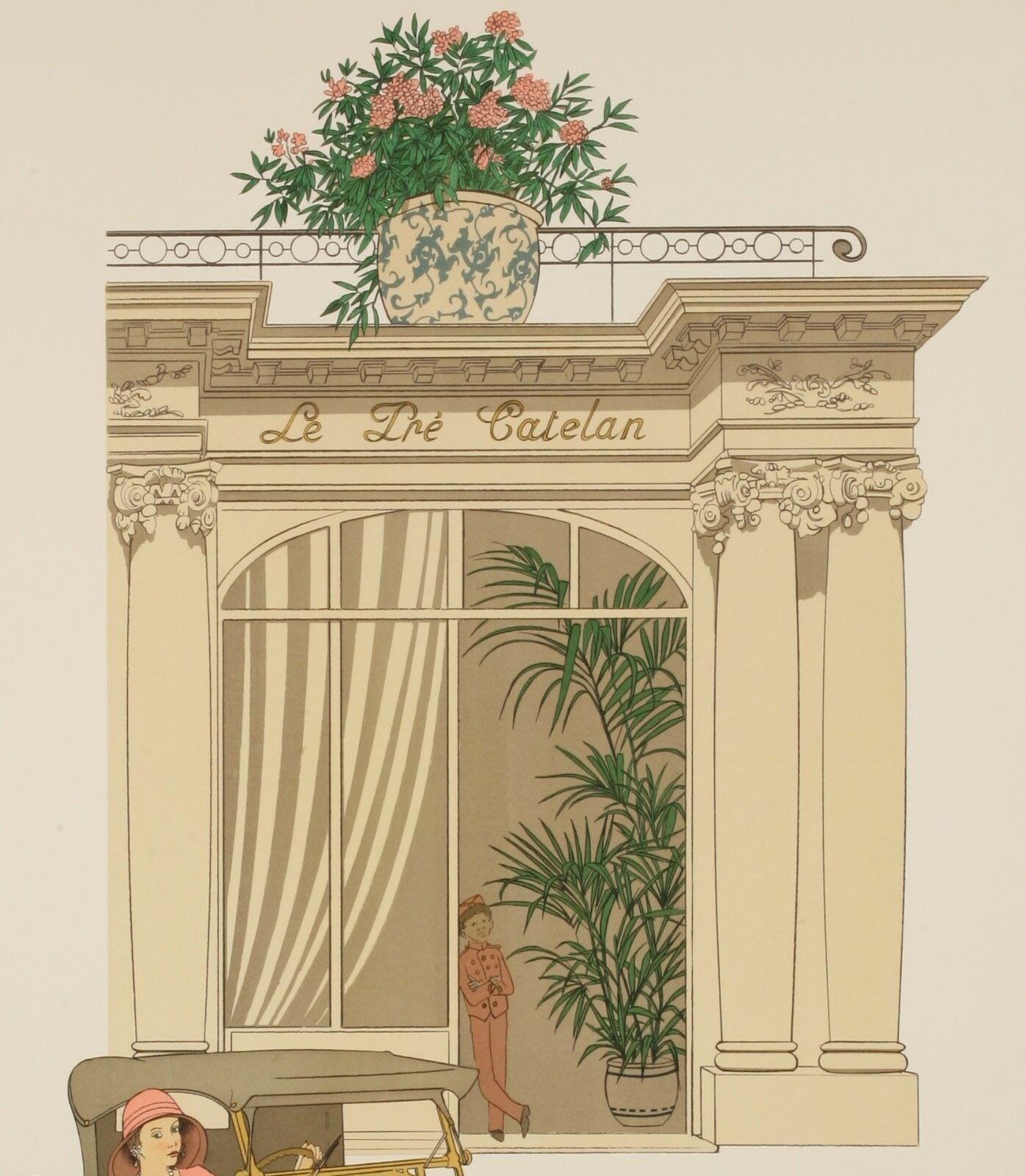 Art Deco Denis Paul Noyer, Classic Car Print, Le Pré Catelan, Restaurant, Paris, 1979 For Sale